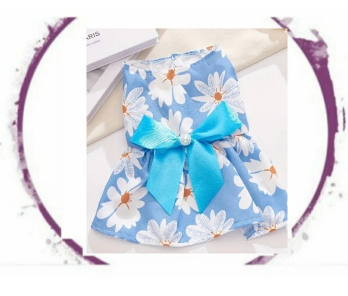 Dress - Blue Floral /Pink Flower / Strawberry Dress with Pearl Bow